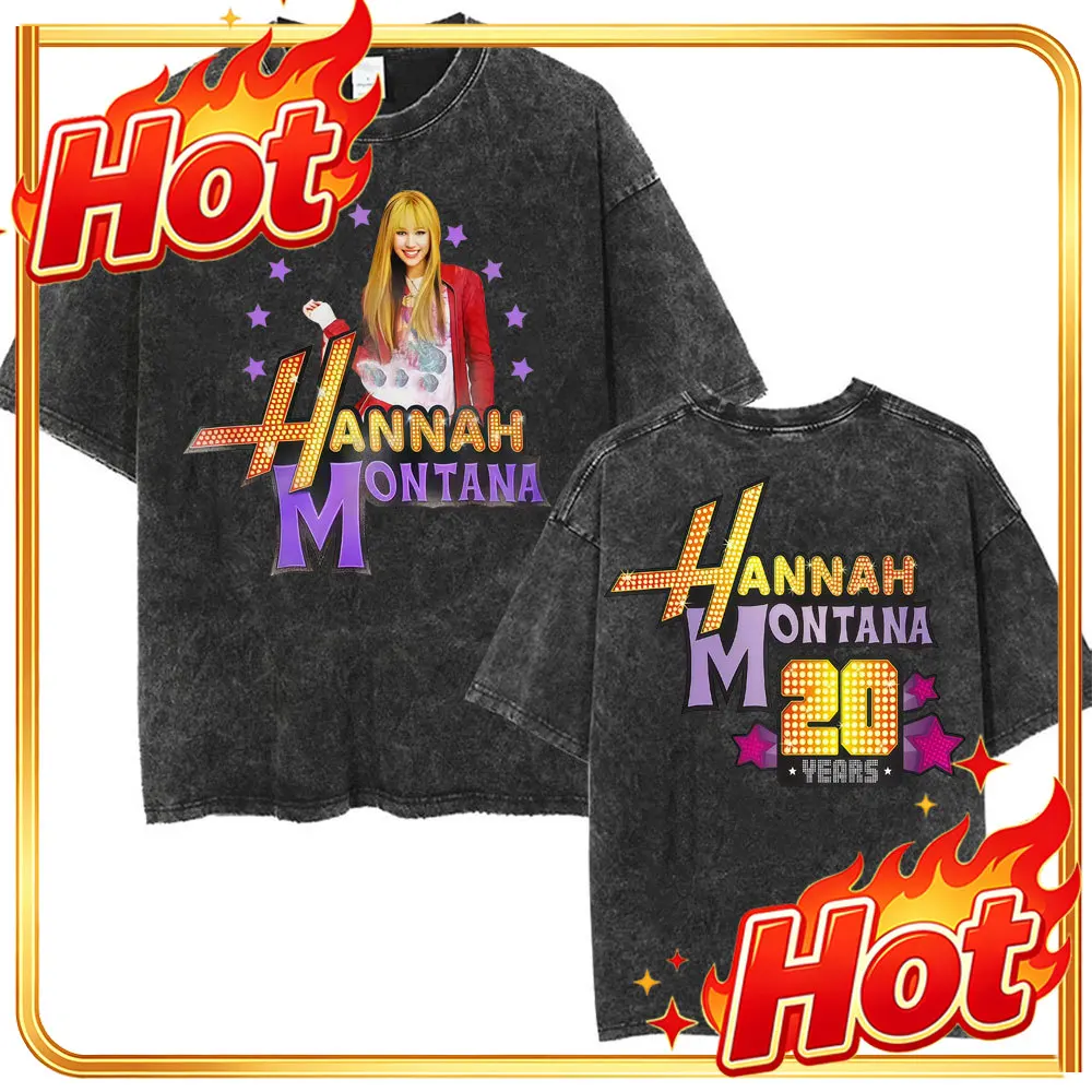 Miley Cyrus Hannah Montana Logo T Shirt Men Women Summer Casual Vintage Washed T Shirts Unisex Fashion Aesthetic Hip Hop T-shirt