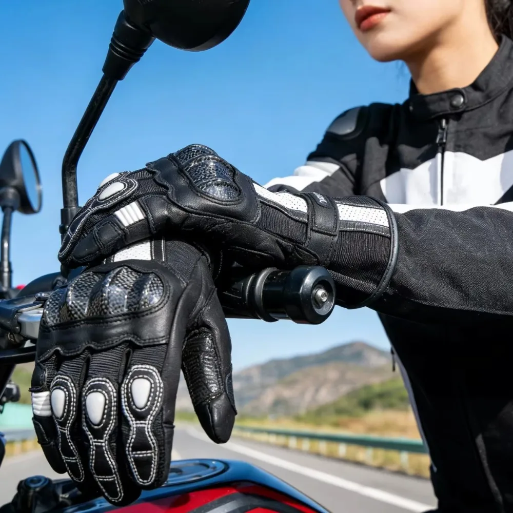 Lady Pink Motorcycle Gloves Women Goat Leather Motocross Racing Luvas Full Finger Scooter Bike Cycling Protective Gloves view 3