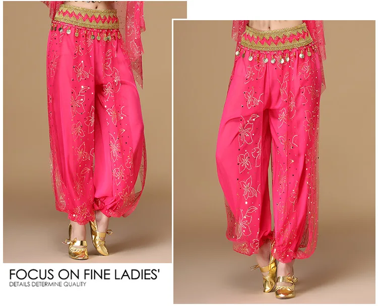 Pantaloni di danza del ventre per performance di danza del ventre Pantaloni di chiffon per le donne Garza di fiori Costume da spettacolo di danza indiana femminile