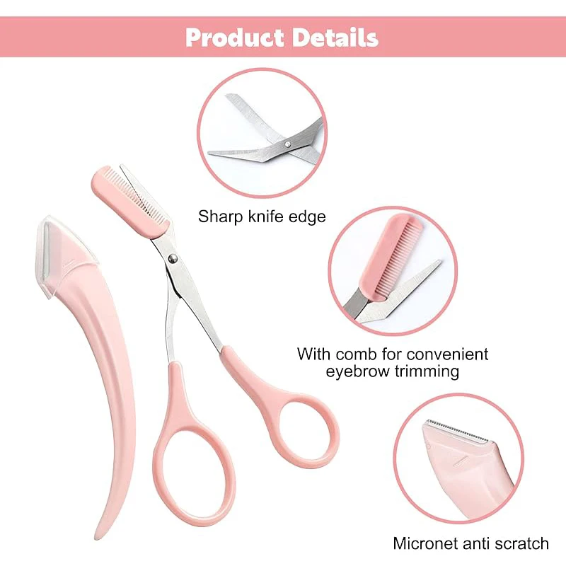 3pcs/set Eyebrow Scissors Comb Professional Precision Eyebrow Razor Trimmer Set Grooming Trimming Hair Removal Beauty Tool