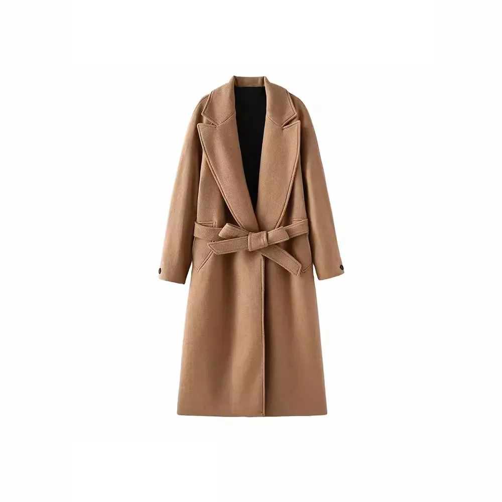 2024 New Autumn/Winter Style Personalized Fashion Casual Neutral Belt Woolen Coat Warm Long Coat