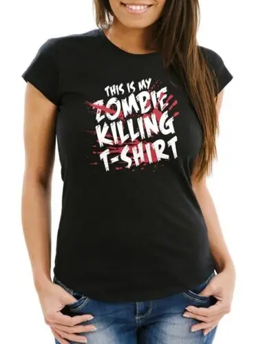 Damen T-Shirt This is my Zombie killing T-Shirt Halloween Horror Fun-Shirt