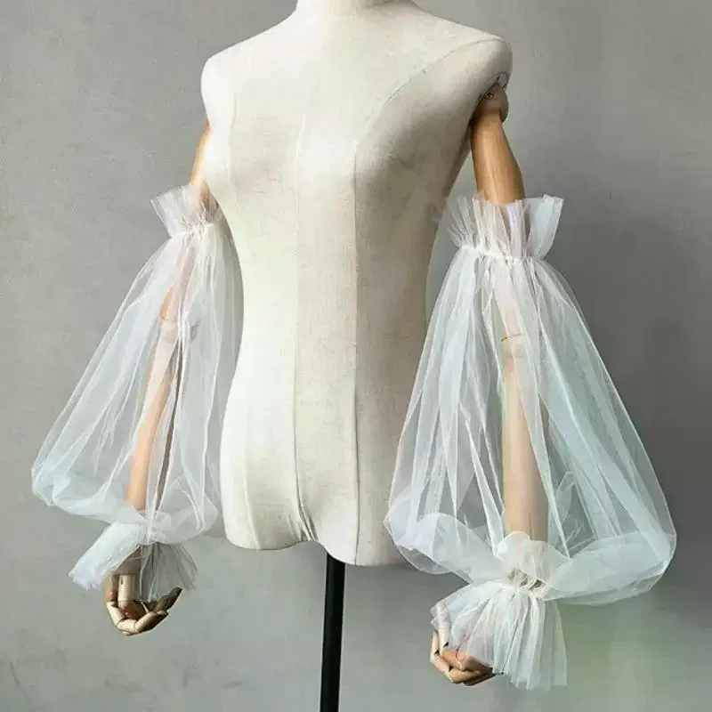 أزياء لينة الشاش الأكمام الزفاف الأكمام القابلة للإزالة فانوس على شكل قفازات طويلة فستان الزفاف اكسسوارات بوهو شيك #5