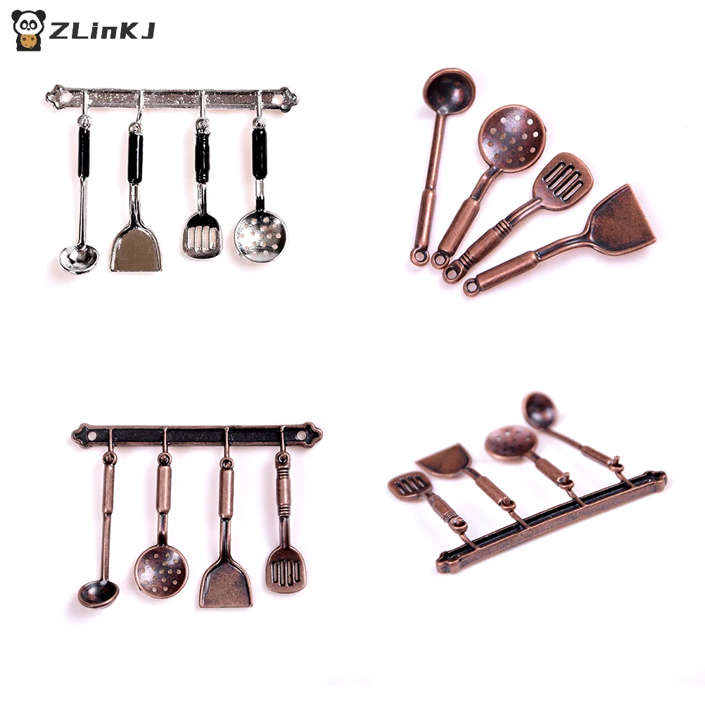 ▶5Pcs 1:12 Doll House Miniature Metal Kitchenware Dollhouse Model Cook Set
