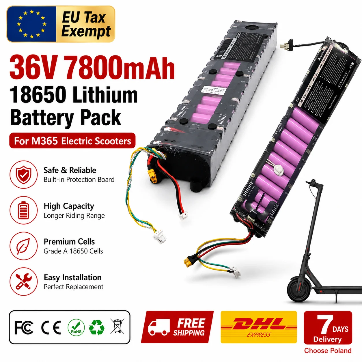 10S3P Hochleistungs-36V-7800mAh-Lithium-Ionen-Akku, Ersatzakku für Elektroroller, kompatibel mit Xiaomi M365 Pro, maximale Reichweite 30 km