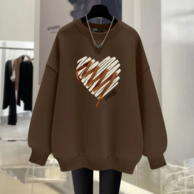 2024 Autumn Winter Chic Printed Sweatshirts Women Clothing O-neck Casual Loose Pure Cotton Hoodies Vintage Fashion Pullovers