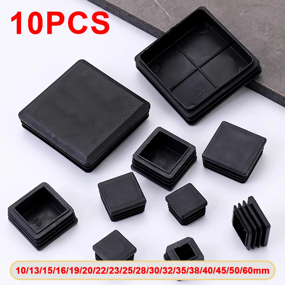 10pcs Square Plastic Black Blank End Cap Tube Pipe Insert Plug Bung 10/13/15/16/19/20/22/23/25/28/30/32/35/38/40/45/50/60mm