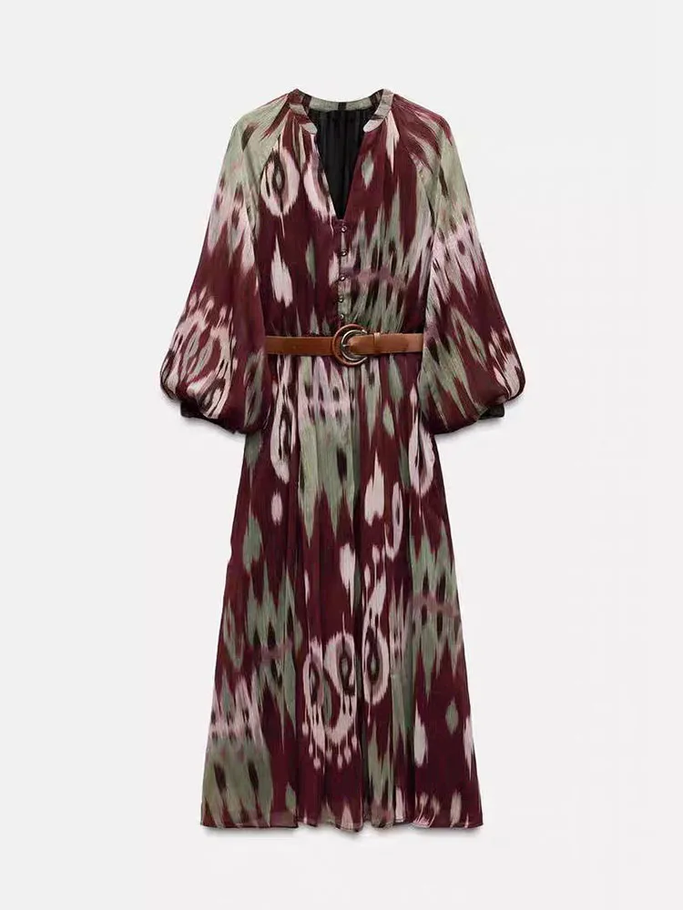 Spring New Arrival Women's Dr ZA2025 with Belt Waist Cinching Silk Satin Feel Good Quali Faionable Ethnic Sle