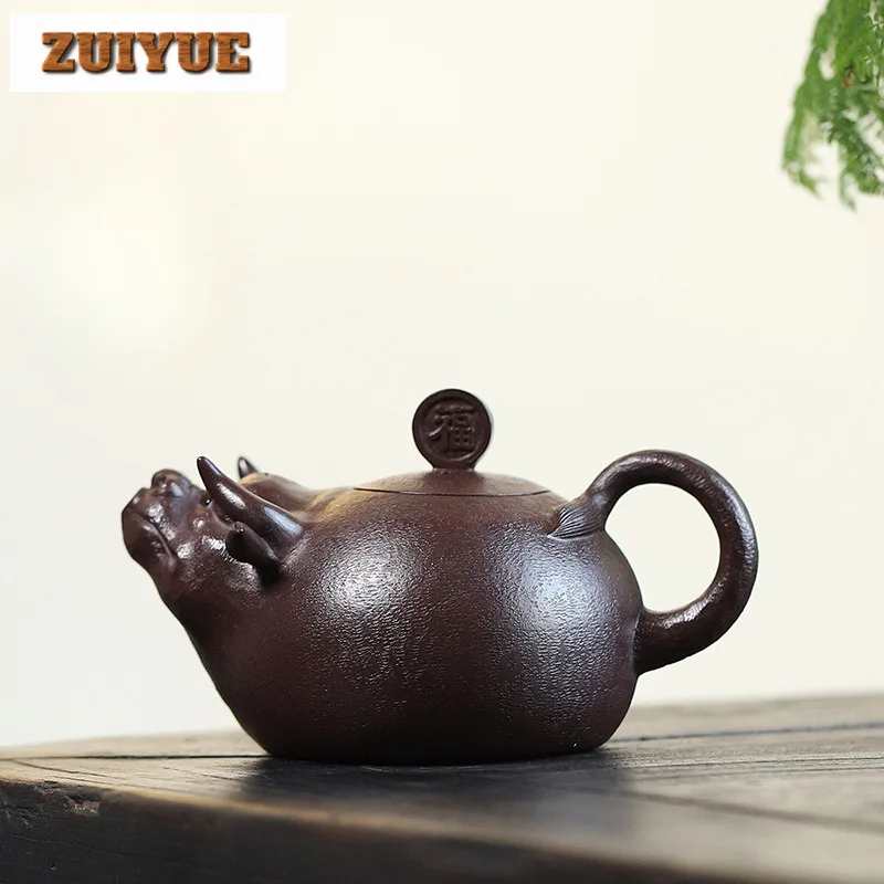 260ml High-end Yixing Purple Clay Teapots Artists Handmade The Cow Pot Raw Ore Purple Mud Kettle Zisha Tea Set Tea Services Gift