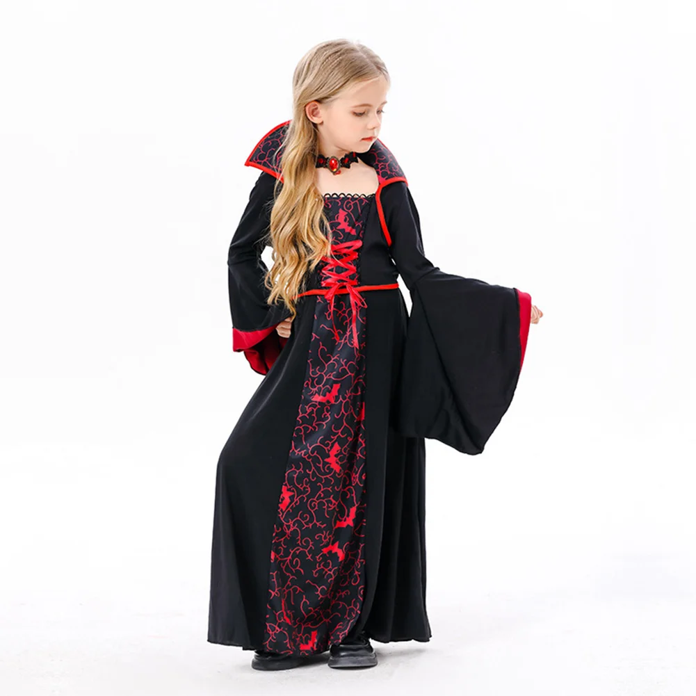 Kids Girls Medival Retro Vampire Cosplay Dress Stage Performanece Costume Daily Clothing Outfits Halloween Carnival Party Suit