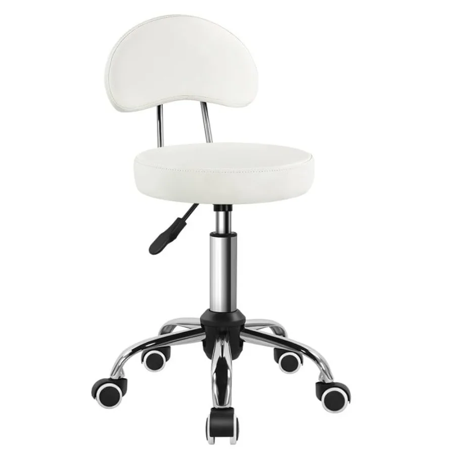 Rolling Stool with Mid Back Height Adjustable Chair PU Leather Swivel Chair with Wheels for Office Home Task Drafting