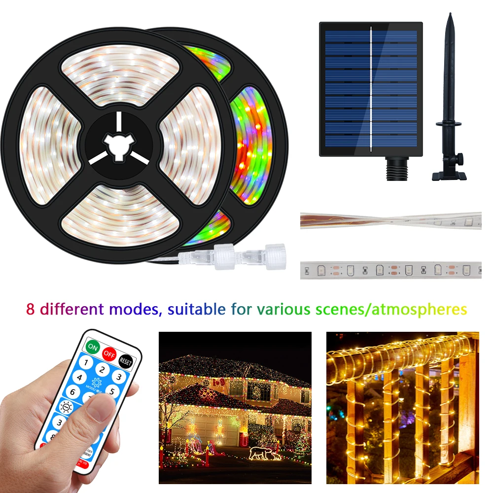 5M/10M Solar LED Strip Light 8 Modes Christmas Colorful Fairy Lights Outdoor IP67 Waterproof Patio Garden Decoration Solar Lamp