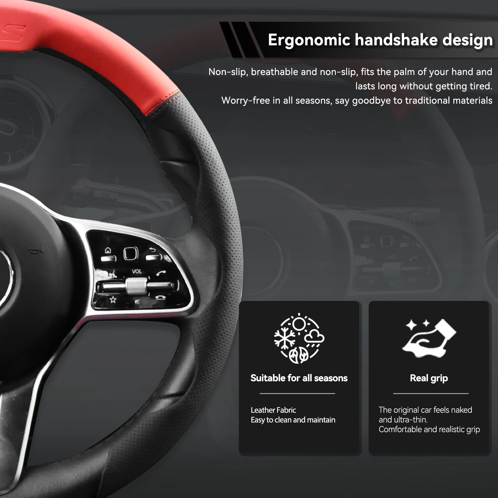 Universal Car Steering Wheel Cover Perforated Leather for O/D Type 14 1/2-15.5 inch Breathable Non-Slip Interior Accessories