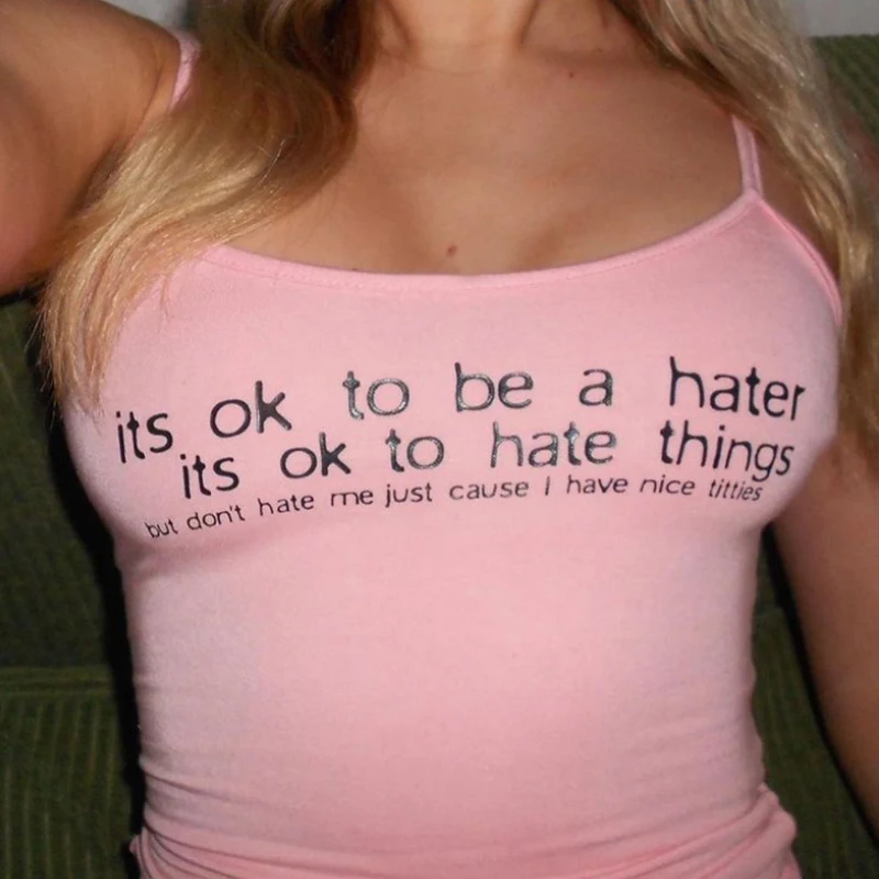 

90s Y2k Harajuku Vintage kawaii Sweet Girls Тонкий топ с буквенным принтом Розовые майки в стиле гранж Укороченная футболка Уличная одежда Эстетические сексуальные топы на бретелях