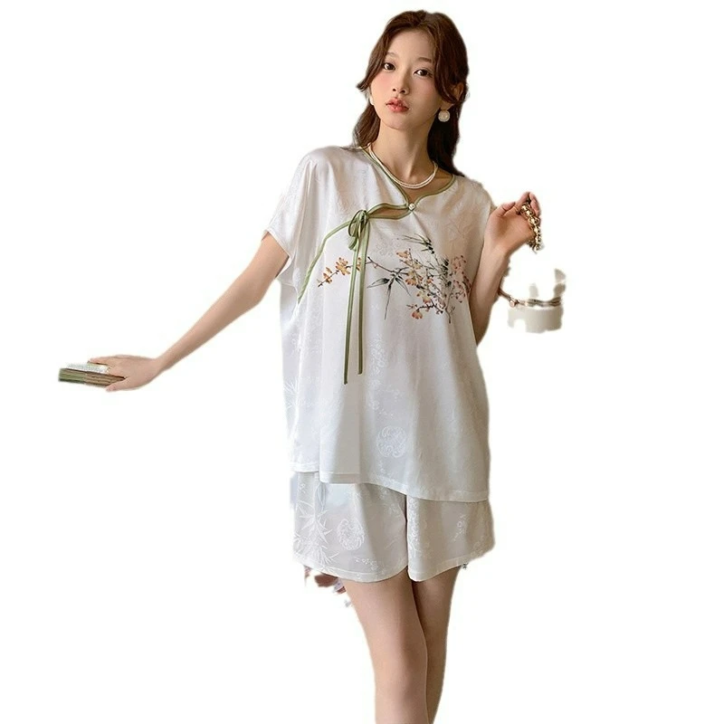 New Chinese-style Satin Summer Ice Silk Thin Pajamas Femininity National Style Suit Loungewear Can Be Worn Comfortably Comfort