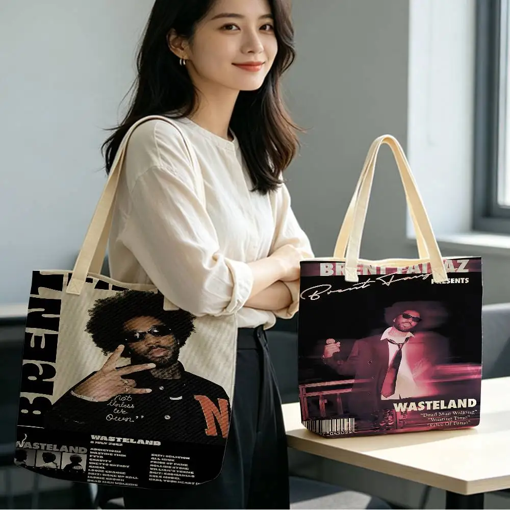 Brent Faiyaz Wasteland Music Storage Bags Fashion Cotton Polyester Tote Bag Eco Friendly Reusable Large Capacity Shopping Bag