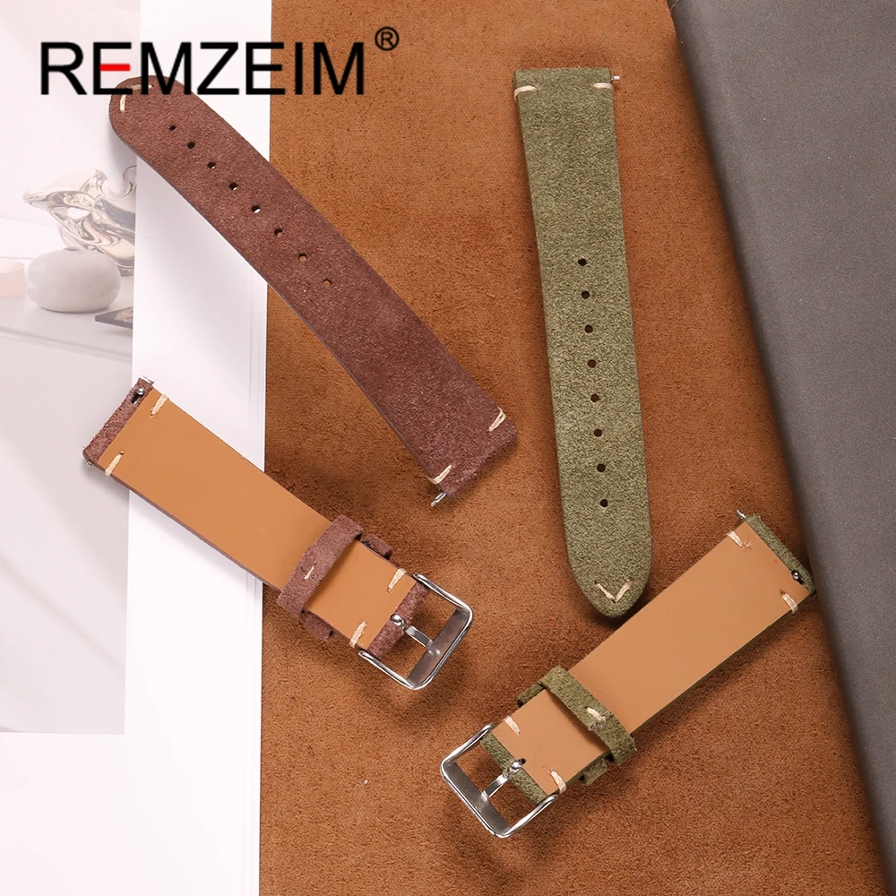 Замшевый кожаный ремешок для часов 18 мм, 20 мм, 22 мм, серый винтажный ремешок, мягкий сменный браслет, универсальный ремешок для часов ручной работы