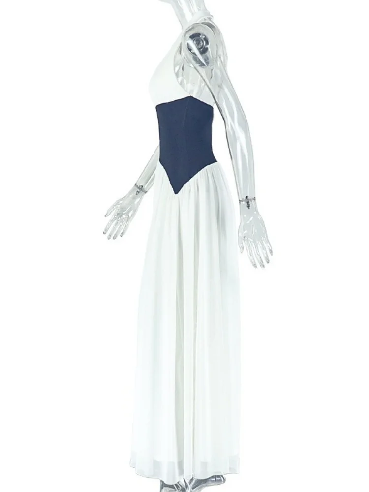 Wmstar Women Dresses 2025 Wholesale   Party Sexy Sleeveless  Patchwork V Neck Summer High Waist Bodycon Street Wear Long Dress