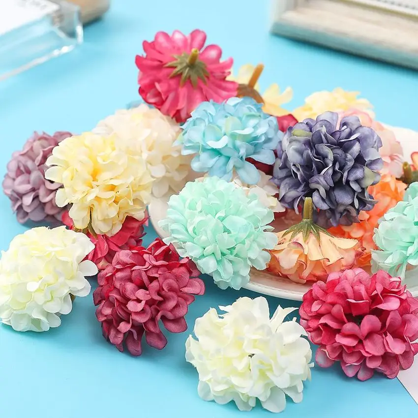 Artificial Flowers Ball Material Silk Gillyflower Wedding Decorative Wreath Christmas Home Vase Table Bride Brooch DIY Gift Box