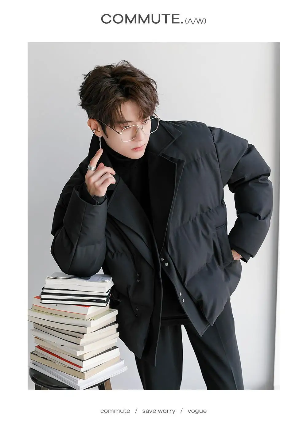 2026 Winter Fashion Solid Color Warm Parkas Men New Loose Cotton-padded Jackets Male Short Fake Two Piece Casual Coats C970