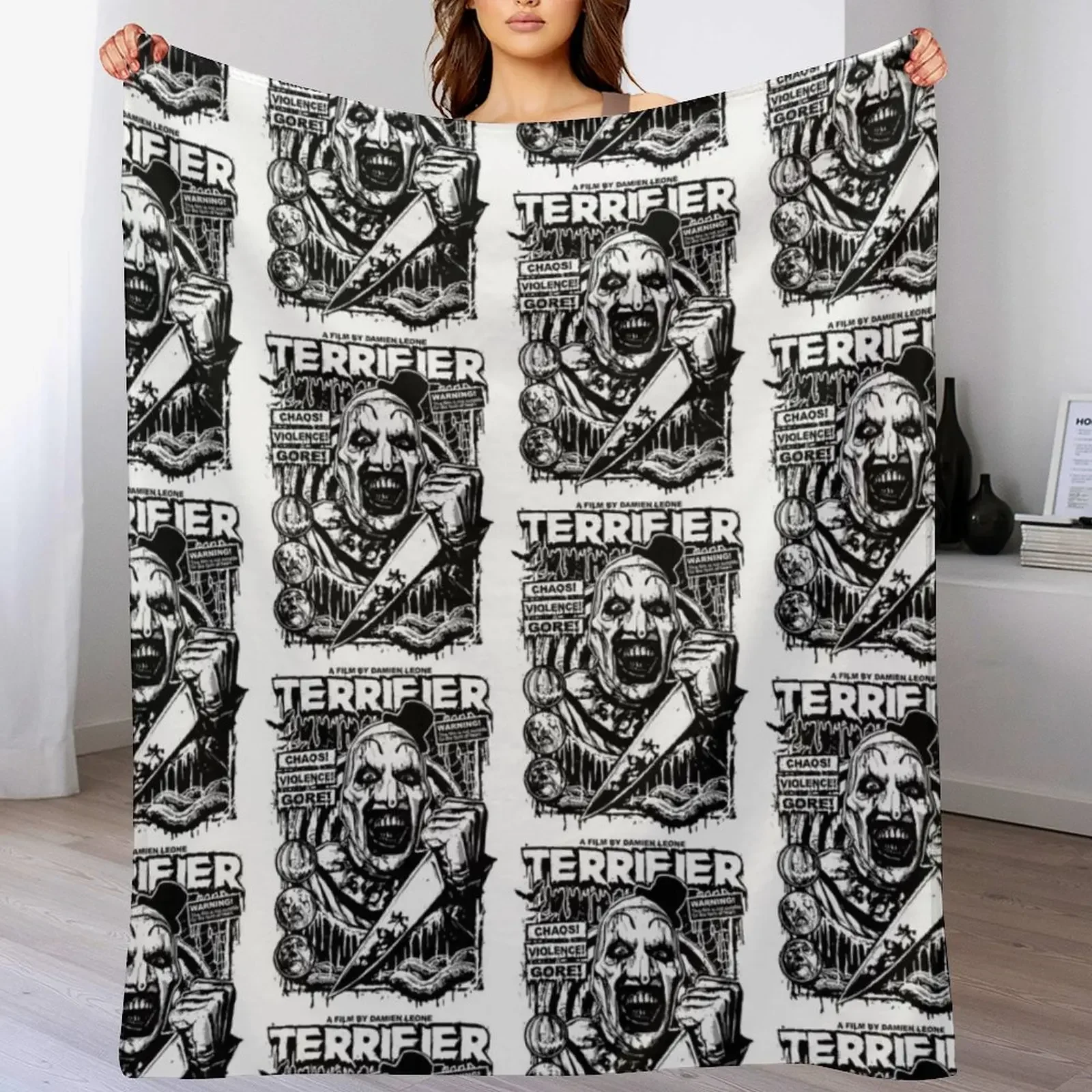 Terrifier Clown Horror Film Throw Blanket Foldable Soft Warm Blanket for Outdoor Use