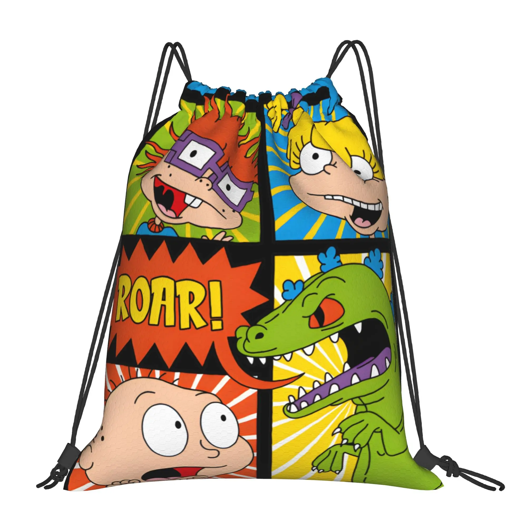 Anime R-Rugrat Drawstring Bag We want Reptar!  Funny Gym Fitness Backpack For Students Lightweight Sackpack String Bags