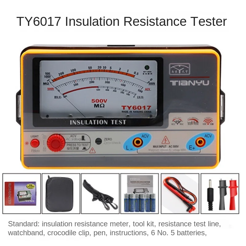 

Изоляционный Измеритель сопротивления типа стрелки 6018 дюйма 6045, вибрирующие часы, мегометр, обнаружение утечки, стандартная конфигурация Ty6017 (50