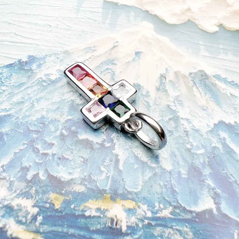 Pendant Cross with Colourful Stones Brand Fine 925 Sterling Silver Jewelry Europe Accessories Classic Gift For Women