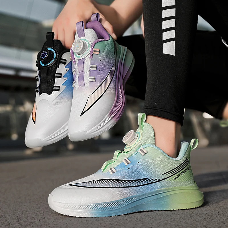 

Кроссовки для бега для родителей и детей с вращающейся застежкой, противоскользящие, дышащие, тренировочные, легкие, износостойкие, модные теннисные кроссовки