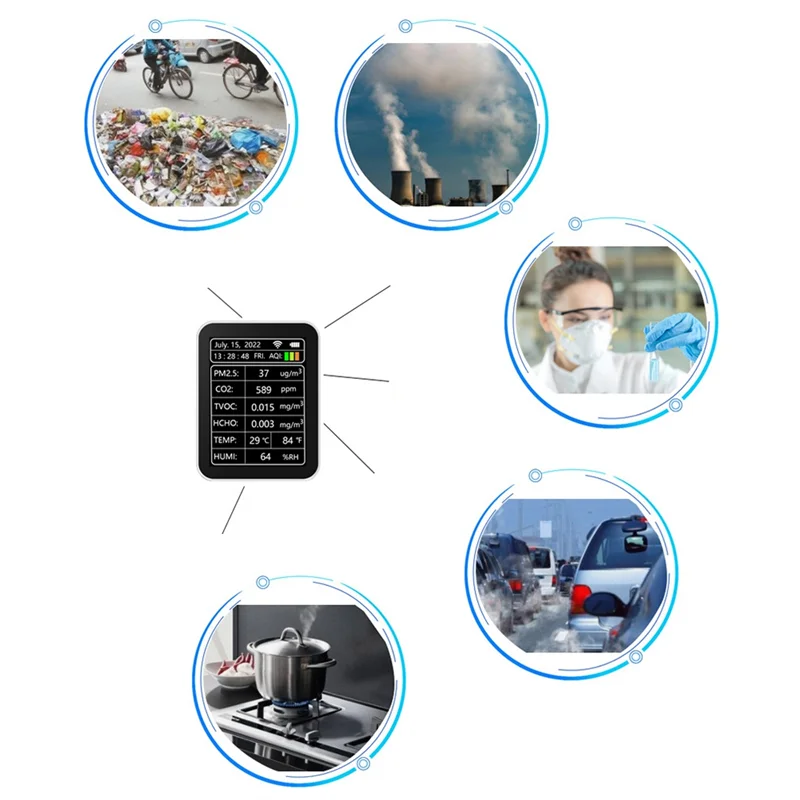 

【Горячий торт】Tuya Wi-Fi 7 в 1, интеллектуальный детектор качества воздуха PM2,5 CO2 TVOC HCHO, детектор температуры и влажности AQI