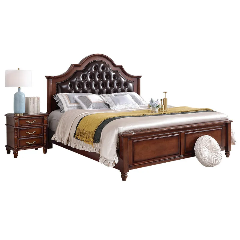

Solid wood American double bed, retro modern simple master bedroom storage bed
