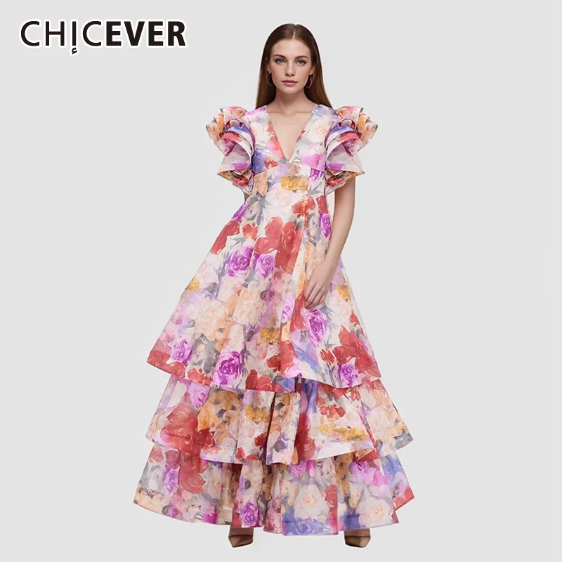 

Женское платье с оборками, V-образным вырезом и коротким рукавом