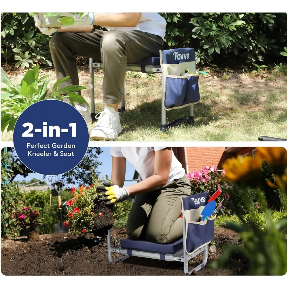 

Foldable Garden Kneeler and Seat, Heavy Duty Garden Stool with 10" Wide Detachable Kneeling Pad, Portable Garden Bench Chair