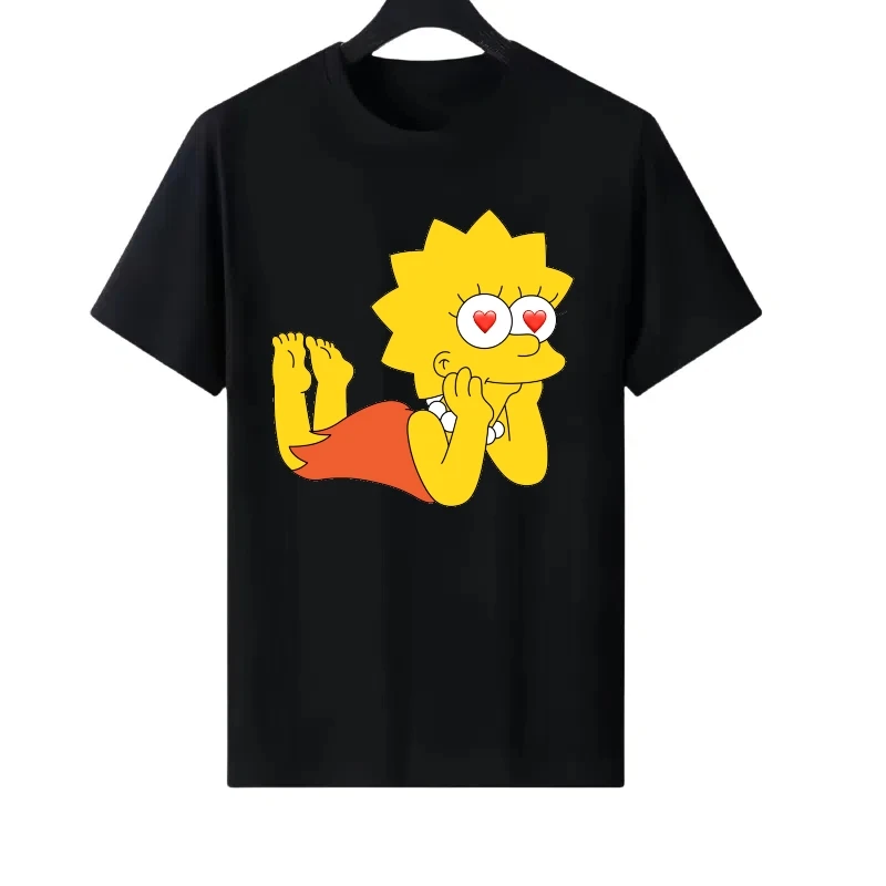 

Disney The Simpsons Pattern Woman Sporty Round Neck Parent-child Clothing Top Ladies Cheap Short Sleeves T-Shirt Men Sweatshirts