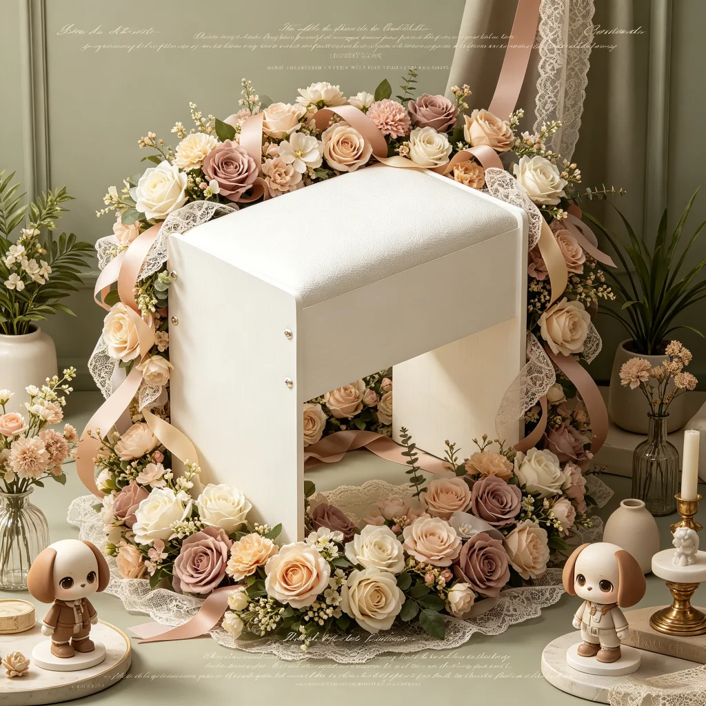 

Padded Makeup Vanity Stool, Sturdy Wooden Legs, Soft Cushion Dressing Chair, Easy Assembly for Bedroom