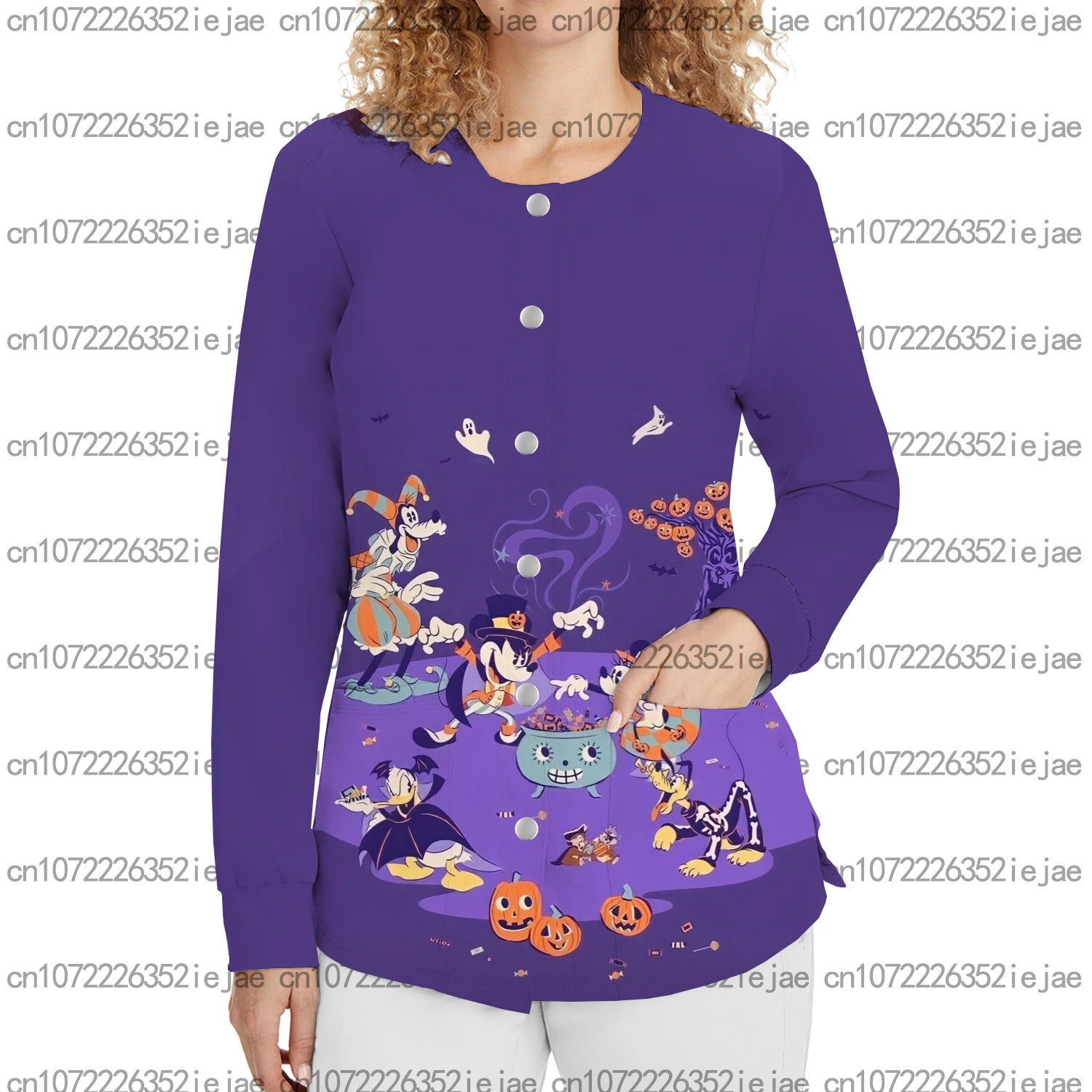 سترة جراحية طويلة جدًا للجنسين مطبوعة على شكل ميكي ماوس للهالوين، سترة طبية مقاس سترة علوية