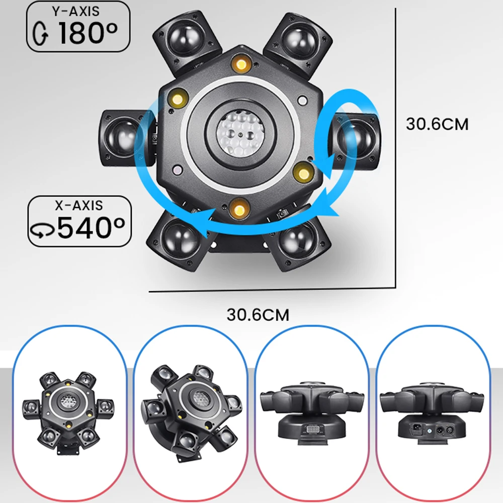 KEMAX Mini Fascio 100W LED Testa Mobile RGBW 6Arm Strobe Disco Party Light DMX Accessori DJ Discoteca Robot Luce ad effetto scenico