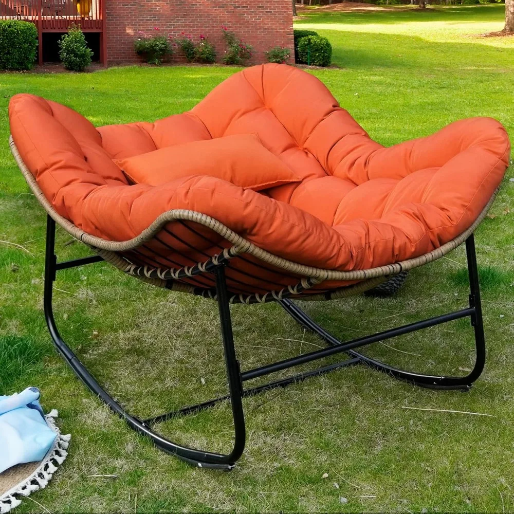 

Outdoor Papasan Rocking Chair, Oversized Patio Papasan Chairs Indoor with Cushion & Pillow, Egg-Shaped Rocking Chair Outdoor, Al