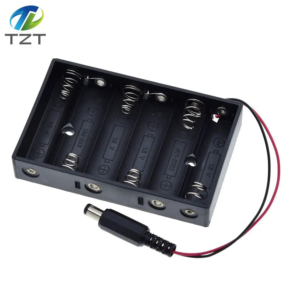 1/3PCS Size 6 AA Battery Case Holder Box For TZT 6pcs Size AA Battery Case Storage Holder With DC2.1 Power Jack For Arduino