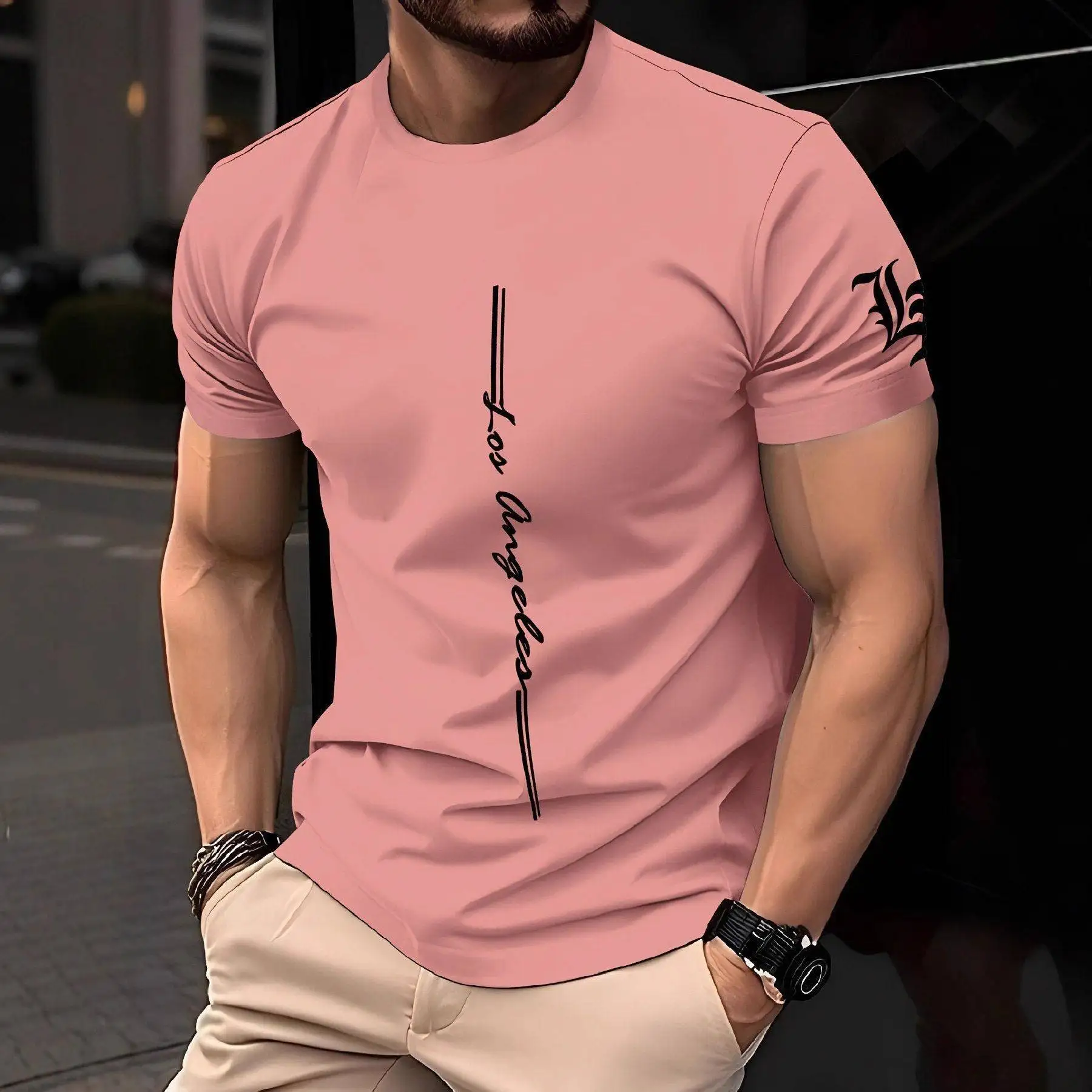 Men's 3D Digital Print Sve Knit Breathable round Neck Shirt Polyester Fiber Summer Casual T-shirt Short Sleeve Cartoon Pattern