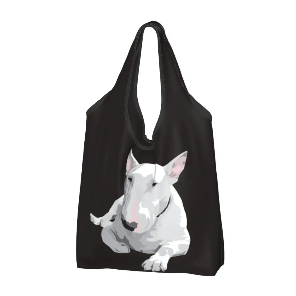 

Fashion Printed English Bull Terrier Dog Shopping Tote Bag Portable Shopper Shoulder Animal Pet Handbag