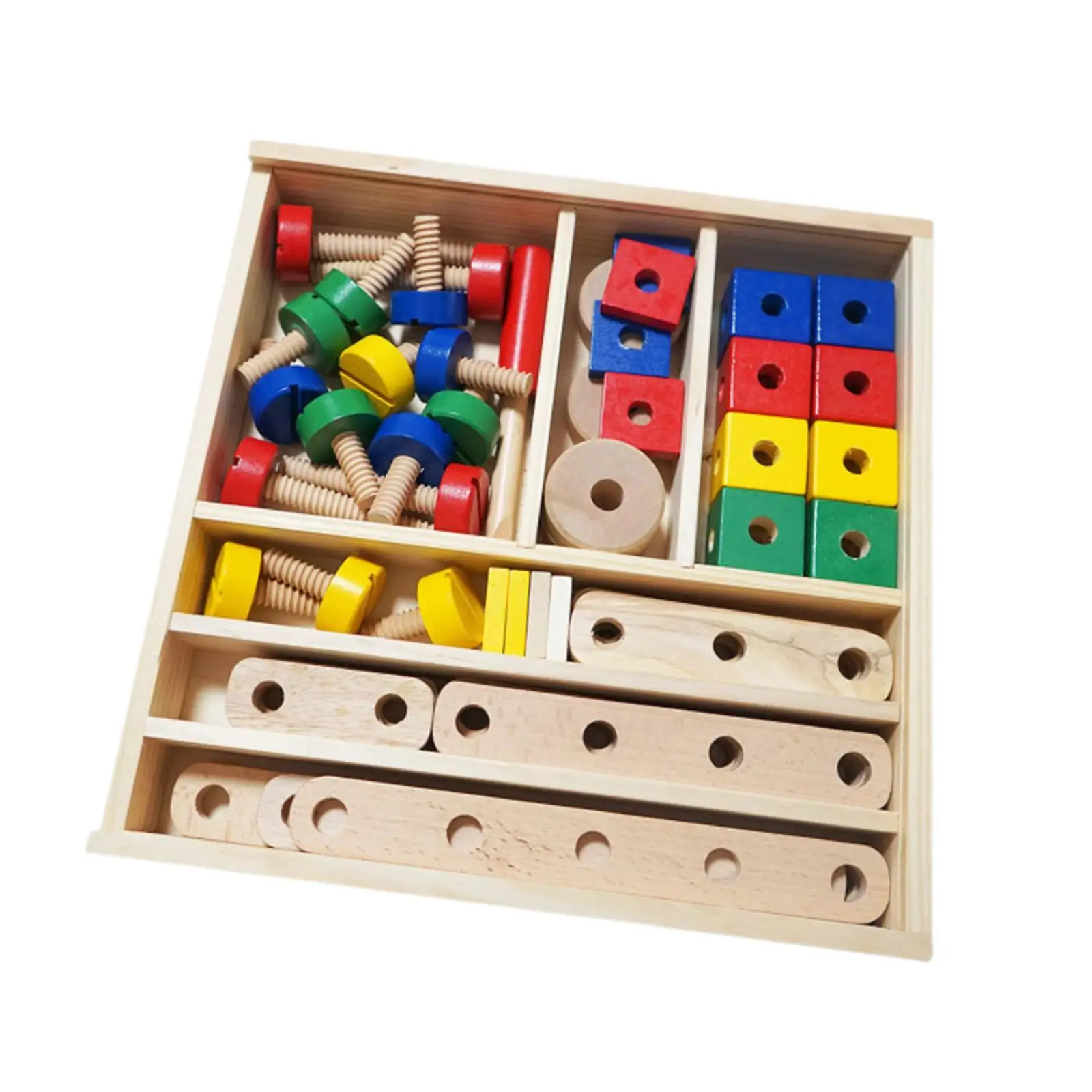 Wooden Nut and Bolts Toy Fine Motor Skill Nut Puzzles Block Screw Matching Activities Construction Kits Building Blocks for Kids