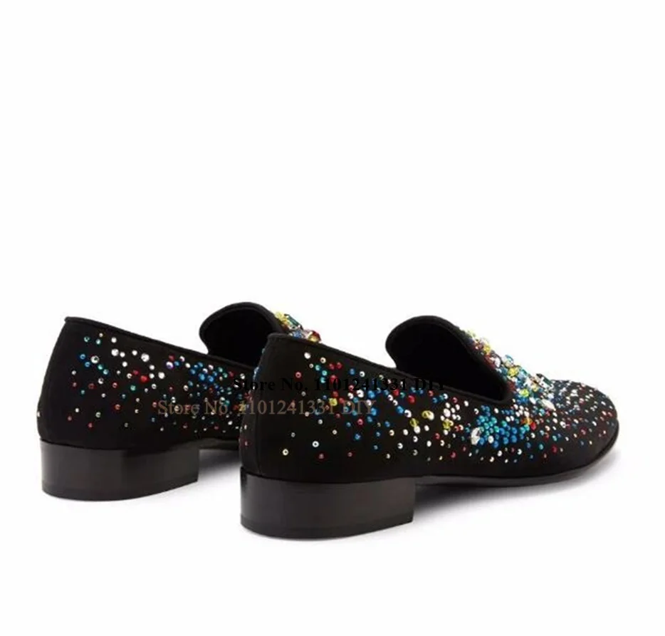 Multicolour Crystal Embellished Loafers Men Slip On Jewellery Based Casual Shoes Zapatillas Chaussure Man's Shoes Flats