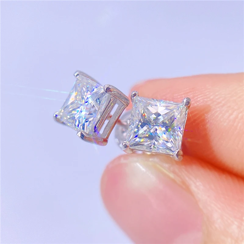 

Custom Big Gemstone High Quality Silver Jewelry 925 Elegant Moissanite Earring Princess Cut 2022 Earrings