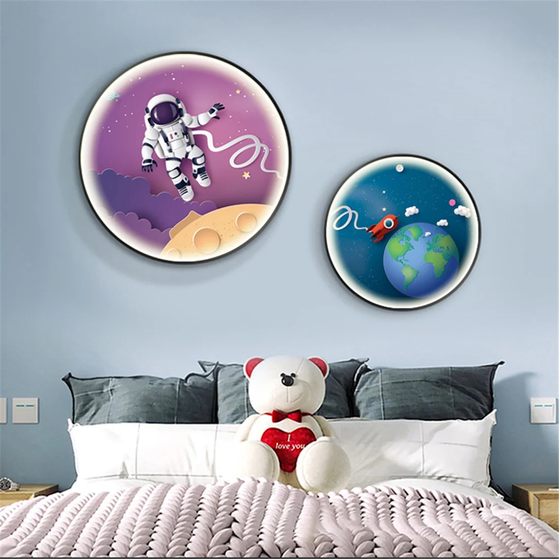 Cartoon Astronaut Rocket Mural Round Led Wall Lamp For Living Room Kids Study Nursery Home Deco Children Corridor Light Fixtures image 3
