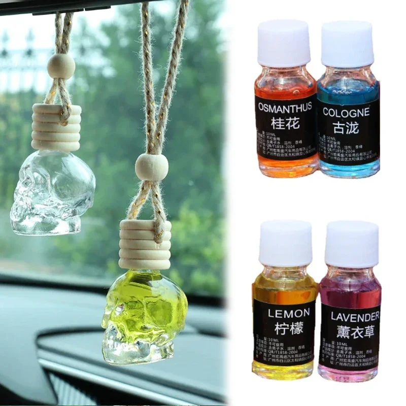 Car Empty Skull Shape Perfume Bottle Aroma Oil Bottle Hanging Air Freshener Refill Odour Removal And Fragrance Retention