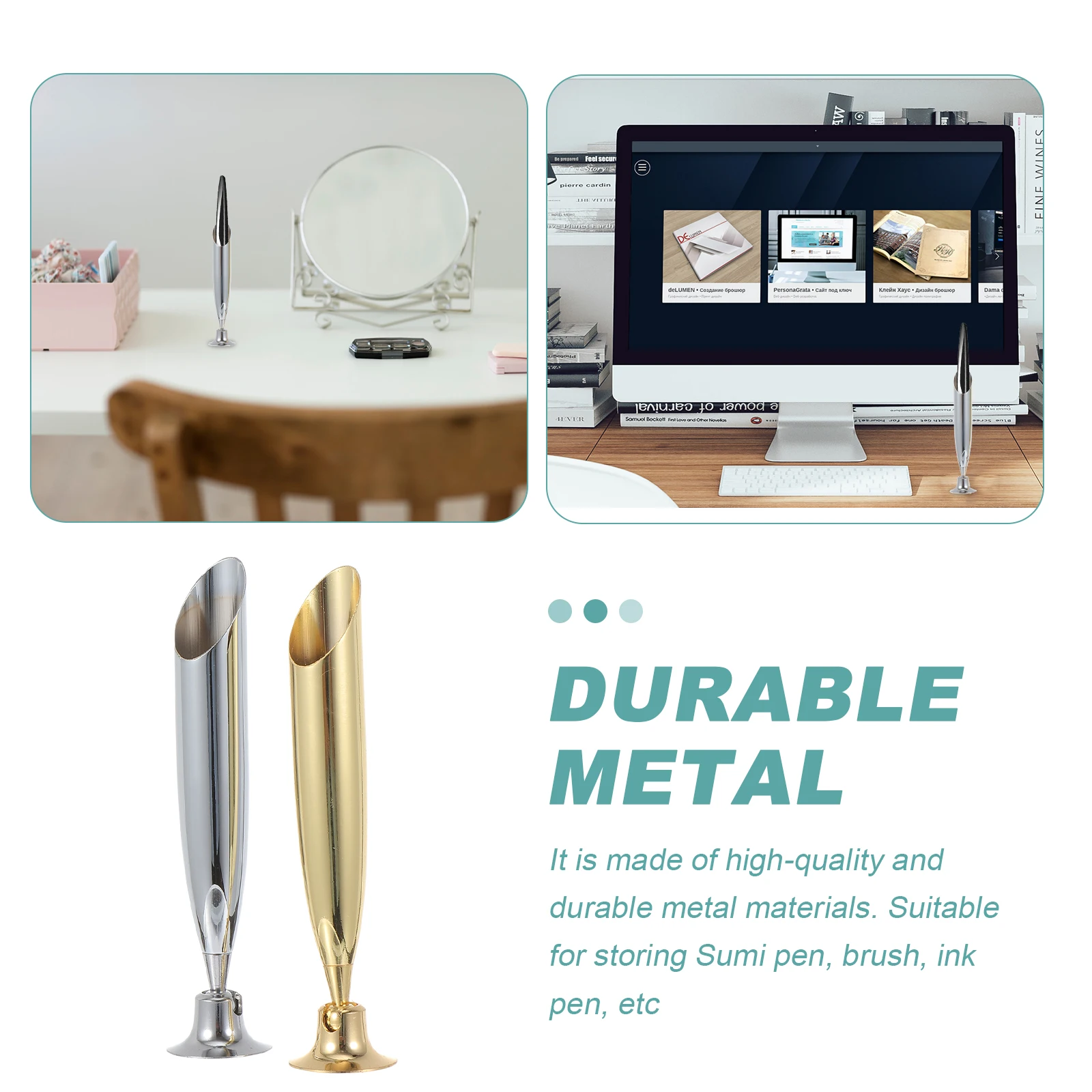 

Metal Pen Holder Rack 2Pcs for Quill Pens Fountain Pens Ballpoint Pens Stainless Steel Desk Organizer Pen Storage Stand