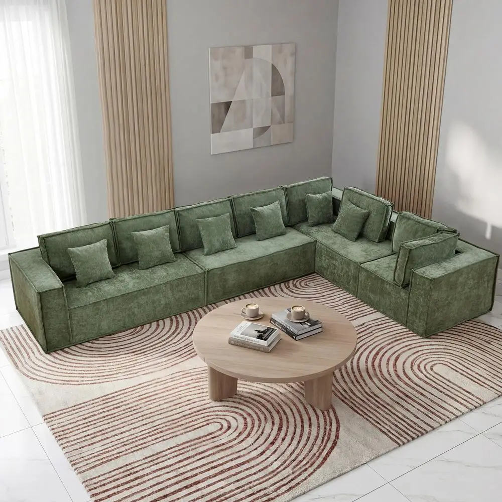 

Boneless Chenille L Shaped Couch, Oversized Modular Sectional 7 Seater Sofa, Modern Deep Seat Corner Cloud Compressed Couch, No