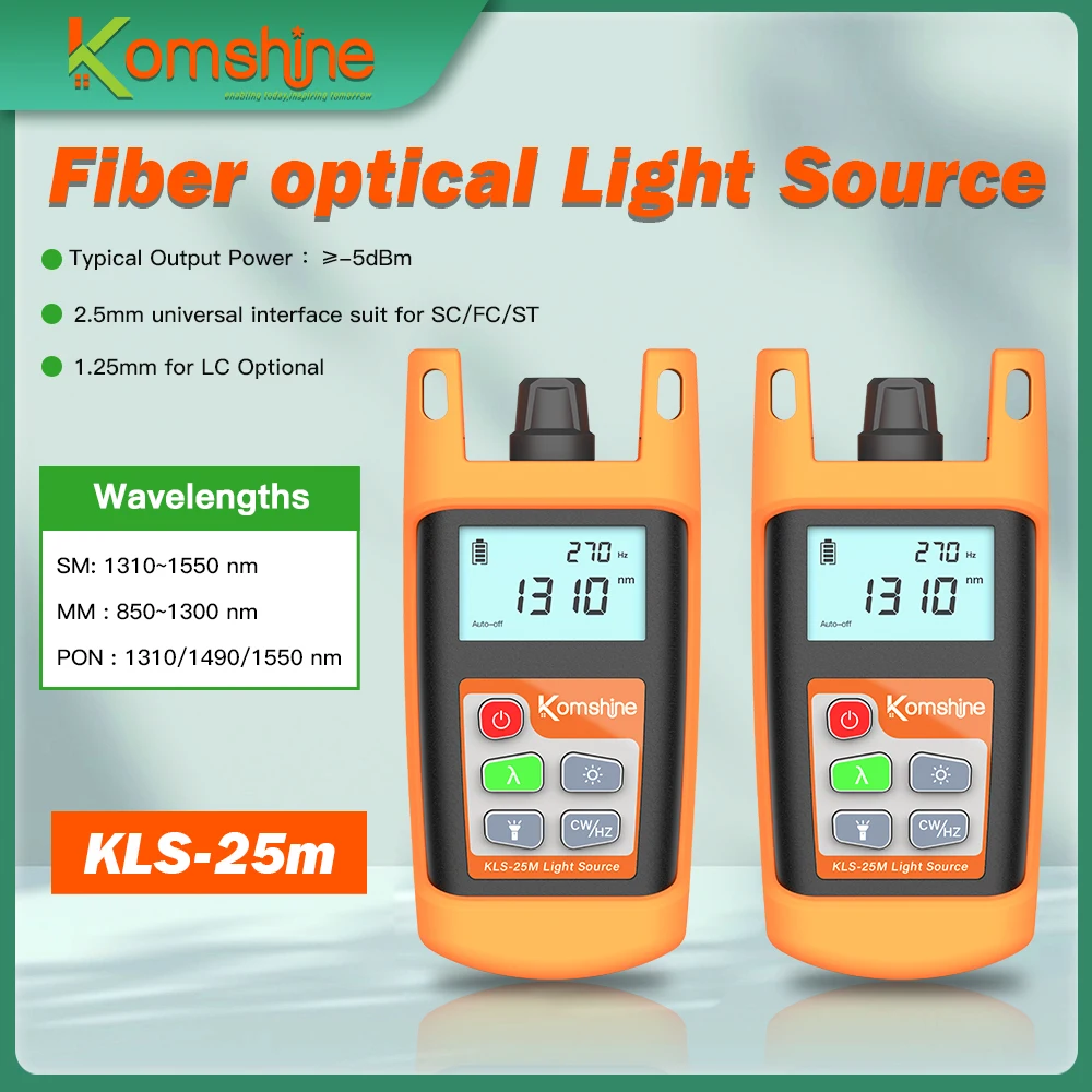 

-5dB Output OLS Optical Fiber Light Source KLS-25 SM MM PON Type 850/1300/1310/1550/1490nm with LED Light