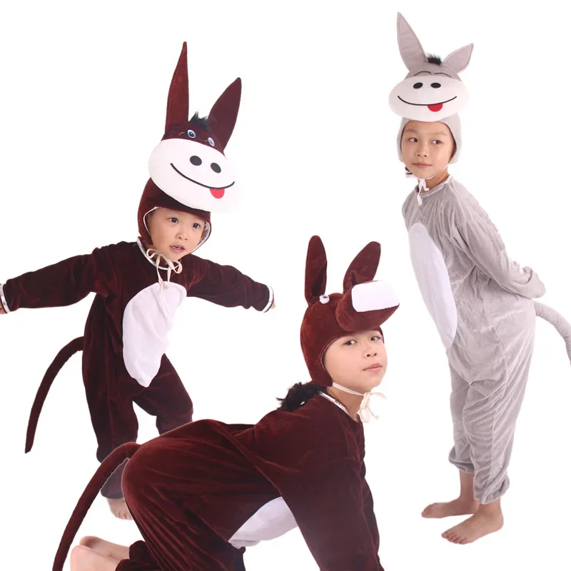 Disfraz de Animal de dibujos animados para niños y niñas, Cosplay de burro marrón, vestido elegante para Halloween y Navidad